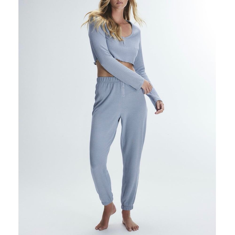 Savage X Fenty Midnight Cruise Knit Pajama Set Medium Blue Crop Top Soft Girl